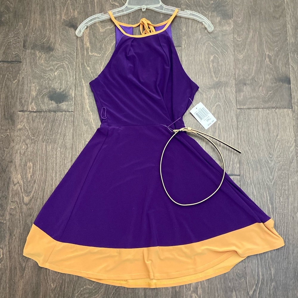 Sporty Purple & Gold Skater Dress